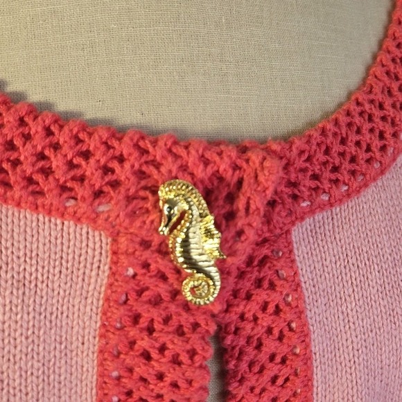 Storybook Knits Coral Pink Cardigan Sweater Sea Horsing Around‎ Size 1X Beaded - Picture 4 of 10